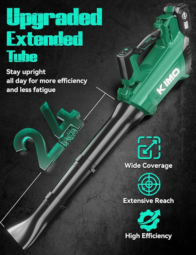 KIMO Cordless Leaf Blower with Battery and Charger, 750CFM 220MPH, 4 Speeds w/Turbo Mode, Brushless Motor, 3 Extended Tube, 4000mAh Battery Powered Leaf Blowers for Lawn Care Patio Cleaning Wet Leaves