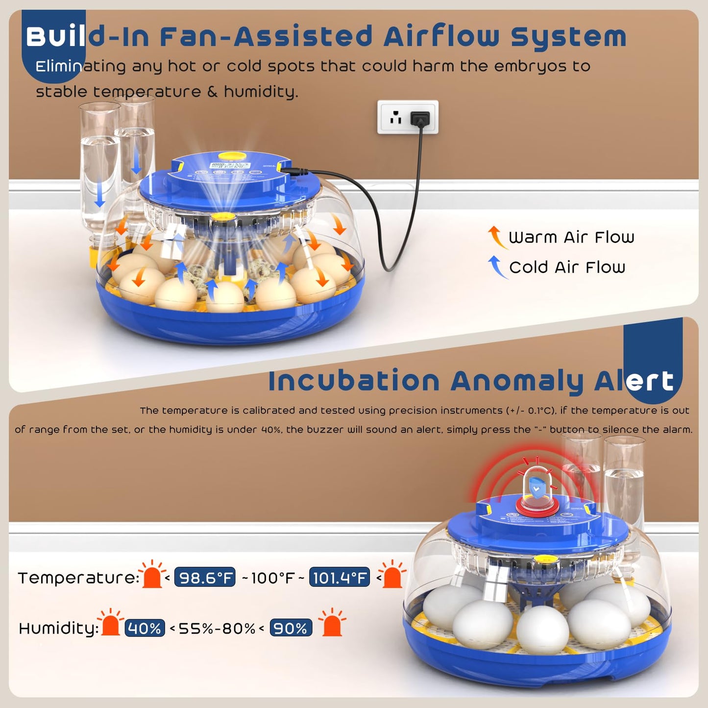 AsFrost Incubators for Hatching Eggs, 2025 Upgrade Chicken Egg Incubator with Precise Humidity & Temperature Control, Automatic Egg Turning, 8~40 Eggs Incubator for Chicken, Ducks, Goose, Quail -Blue