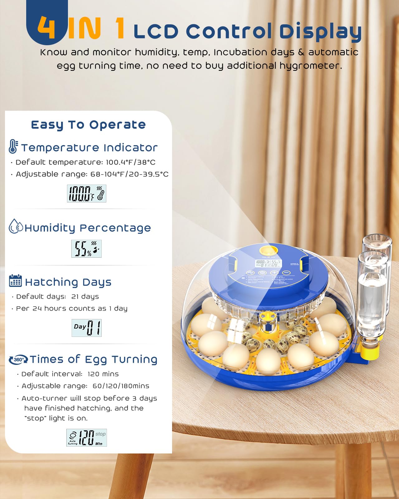 AsFrost Incubators for Hatching Eggs, 2025 Upgrade Chicken Egg Incubator with Precise Humidity & Temperature Control, Automatic Egg Turning, 8~40 Eggs Incubator for Chicken, Ducks, Goose, Quail -Blue