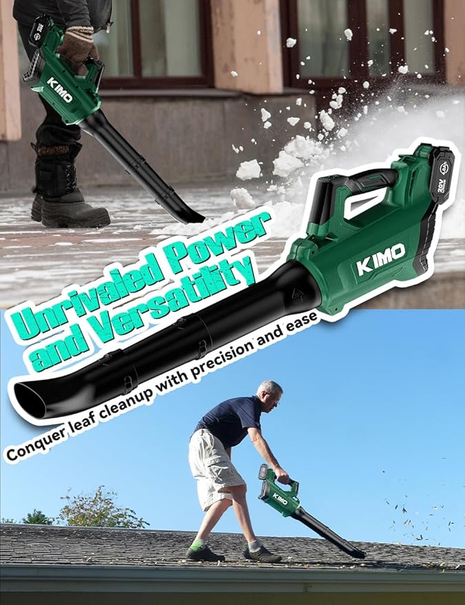 KIMO Cordless Leaf Blower with Battery and Charger, 750CFM 220MPH, 4 Speeds w/Turbo Mode, Brushless Motor, 3 Extended Tube, 4000mAh Battery Powered Leaf Blowers for Lawn Care Patio Cleaning Wet Leaves