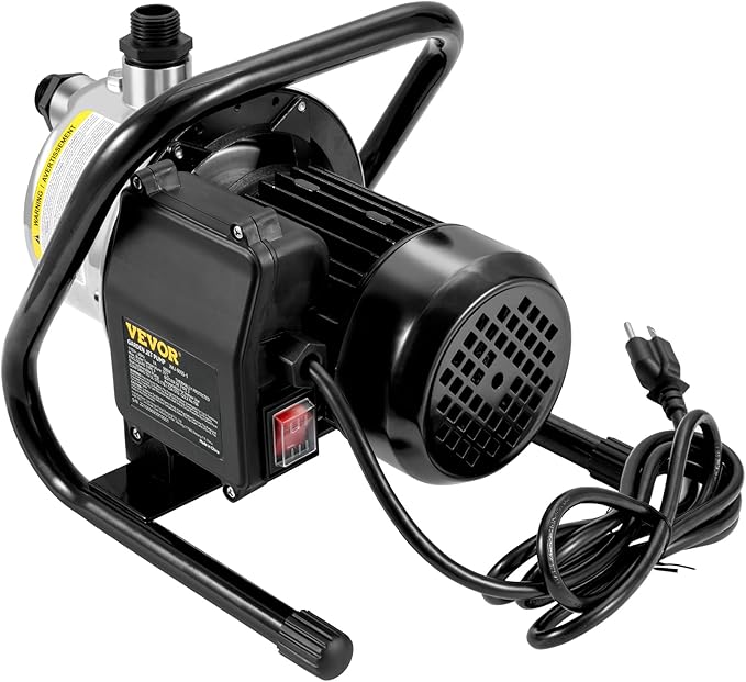 VEVOR 1.5 HP Portable Shallow Well Pump, 1200 GPH Garden Jet Pump, 115V, 164 ft Height, Stainless Steel Sprinkler Booster Pumps for Garden Lawn Irrigation system, Lake Fountain, Water Transfer