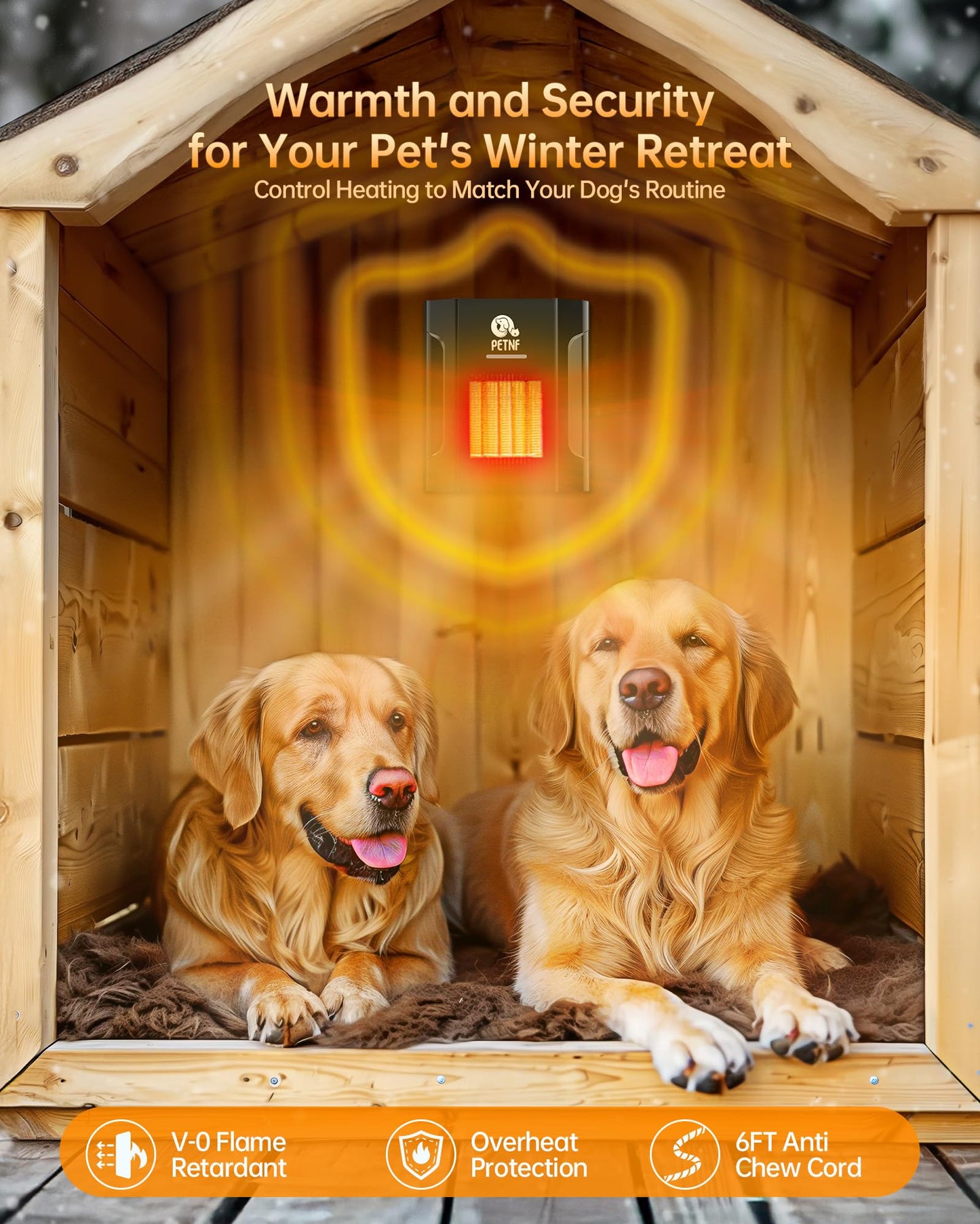 Dog House Heater – 45℉ to 113℉ Thermostat Controlled Pet House Heater with Wifi Remote App Control 300W Fast Heating Energy Saving Eco Mode Safe for Outside Dog House Winter Chicken Coop