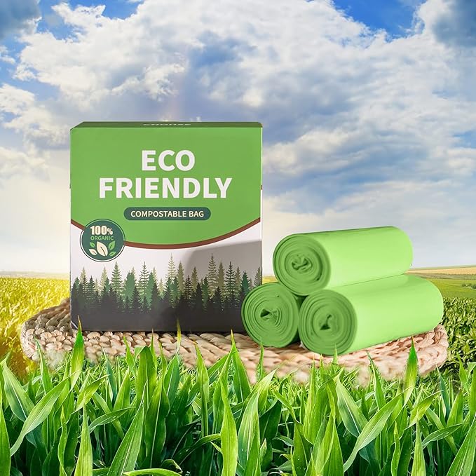 Compostable Trash Bags 2.6 Gallon 100 Counts Compost Small Garbage Bag for Kitchen Bathroom BPI Certified, Green