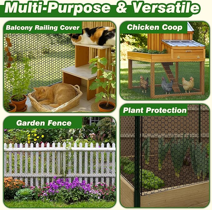 Gardzen Plastic Chicken Wire Mesh with 70 pcs Ties, 16in x 33ft Durable Chicken Fence for Poultry, Garden Protection & DIY Crafting, Heavy-Duty Mesh Netting for Outdoor & Indoor Use