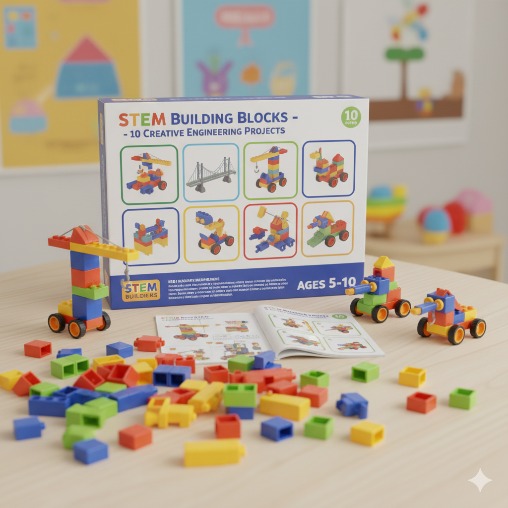 10-in-1 STEM building block kit featuring multiple educational engineering projects.