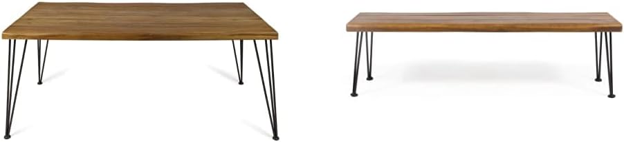 Christopher Knight Home Kama Patio Dining 72" Acacia Wood Rectangular Table and Gladys 62" Acacia Wood Outdoor Bench