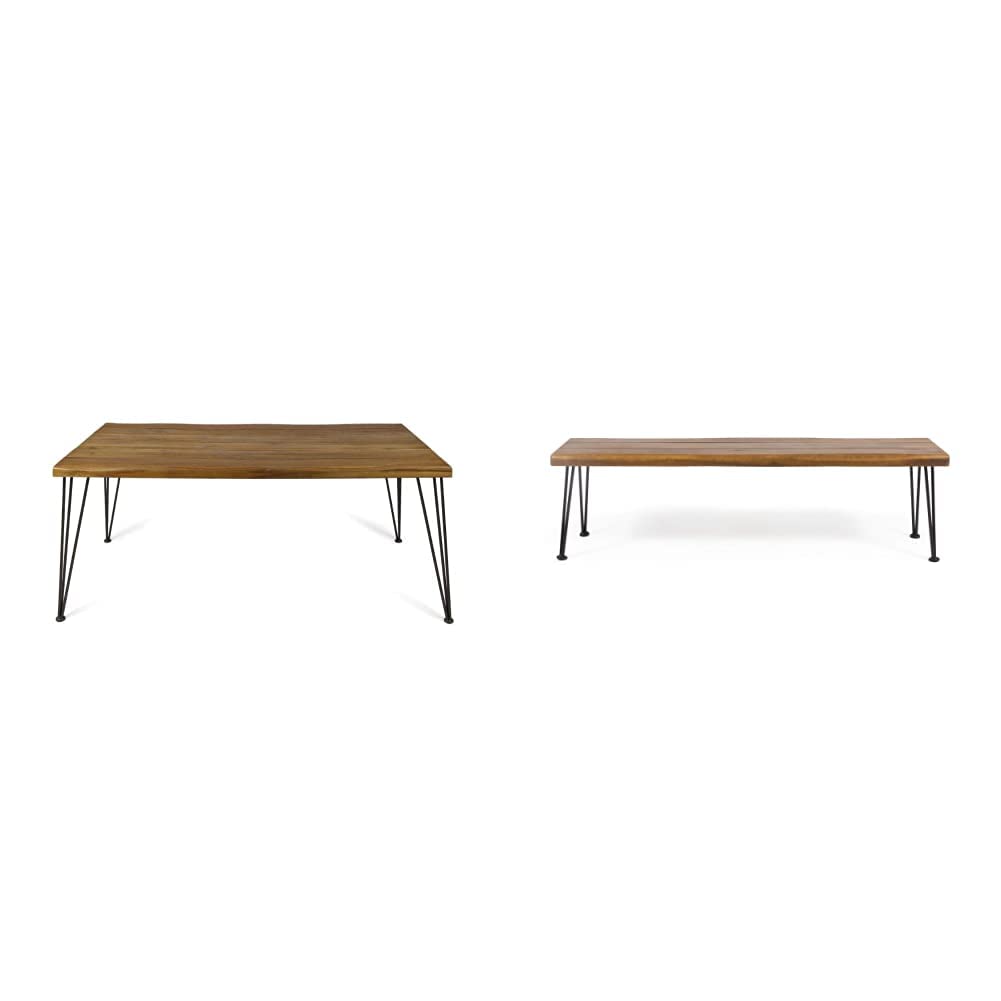 Christopher Knight Home Kama Patio Dining 72" Acacia Wood Rectangular Table and Gladys 62" Acacia Wood Outdoor Bench