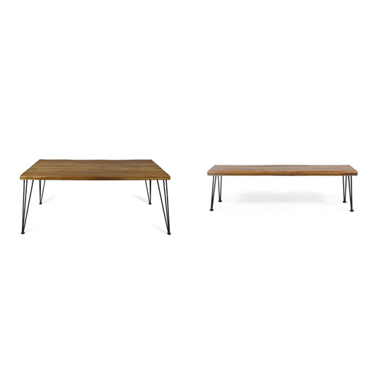 Christopher Knight Home Kama Patio Dining 72" Acacia Wood Rectangular Table and Gladys 62" Acacia Wood Outdoor Bench