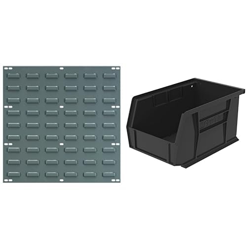 Akro-Mils 30618: Wall Mount Storage Panel, 18x19, Grey, 4 Pack & 30237 AkroBins, 9x6x5, Black, 12-Pack