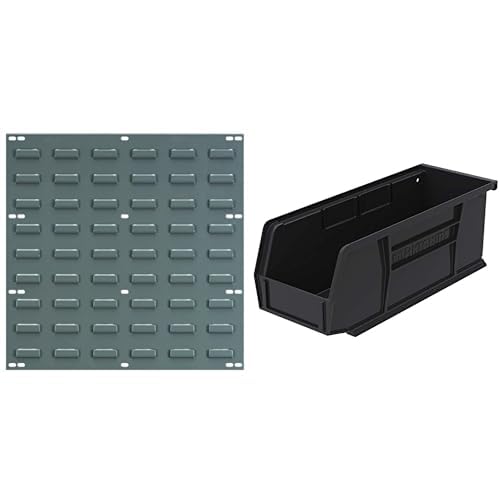 Akro-Mils 30618: Wall Mount Storage Panel for AkroBins, 18x19, Grey, 4 Pack & 30224 AkroBins, 11x4x4, Black, 12-Pack