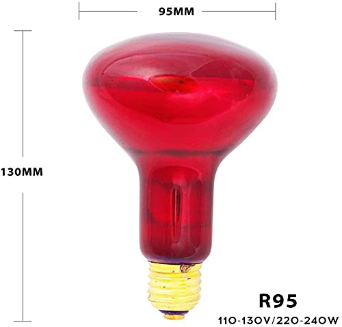 BONGBADA 2 Pack Heat Lamp Bulb R95 125 Watt Red Infrared Glass Lamp Bulb for Food Service, Brooder Bulb, Chicks, Pet, Bathroom, Light Therapy, Reptiles and Amphibian