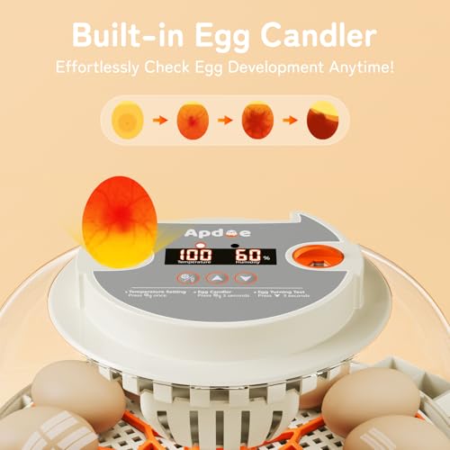 Egg Incubator with Temperature and Humidity Control, Automatic Egg Turner, Egg Candler, External Water Bottle Refill, Air Vent, 360° Clear View, Hatching Chicken Duck Quail Bird, APDOE HatchPro 12