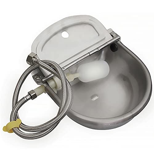 304 Stainless Steel Automatic Livestock Waterer with Float Valve and 39 inch Water Hose(one end 3/4''), Automatic Animal Water Bowl for Dogs,Horse,Calf,Chicken,Goat, Livestock Horse Waterer Dispenser