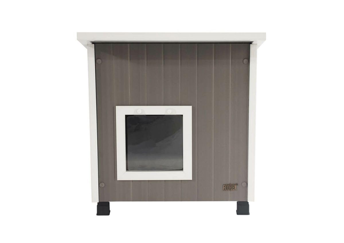 New Age Pet ECOFLEX XL Outdoor Cat House - Durable, Moisture-Resistant Wood Plastic Composite, Dual Entry, Easy Assembly, Elevated Floor for Ventilation, Compatible with Heated Pad, 10-Year Warranty