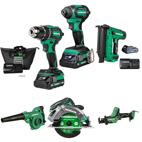 Bundle of Metabo HPT 18V MultiVolt Cordless Brushless Driver Drill & Impact Driver Combo Kit KC18DEXQB + NT1850DG + CR18DAQ4 +C1807DAQ4 + RB18DCQ4