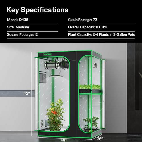 VIVOSUN D436 2-in-1 4x3 Grow Tent, 48"x36"x72" High Reflective Mylar with Multi-Chamber and Floor Tray for Hydroponic Indoor Plant