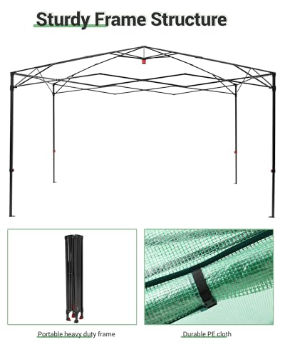 8X12 FT Portable Greenhouse for Outdoor,243 x 365 CM Wall in Pop Up Greenhouse for Gardening Plant, Zipper Roll Up Door & 4 Mesh Window, Double Frame, PE Cover Grow Tent for Winter, Green