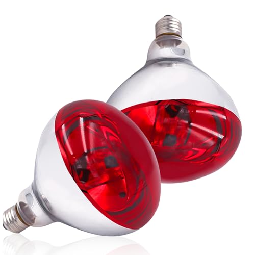 Tujinxiangsheng 250 Watt R40 Red Heat Lamp Bulbs (2-Pack) - Infrared Incandescent Light Bulb for Chickens, Chicks, Reptiles, Pets, Poultry, Brooder, Coop, Bathroom & Sauna - E26 Base, 120V
