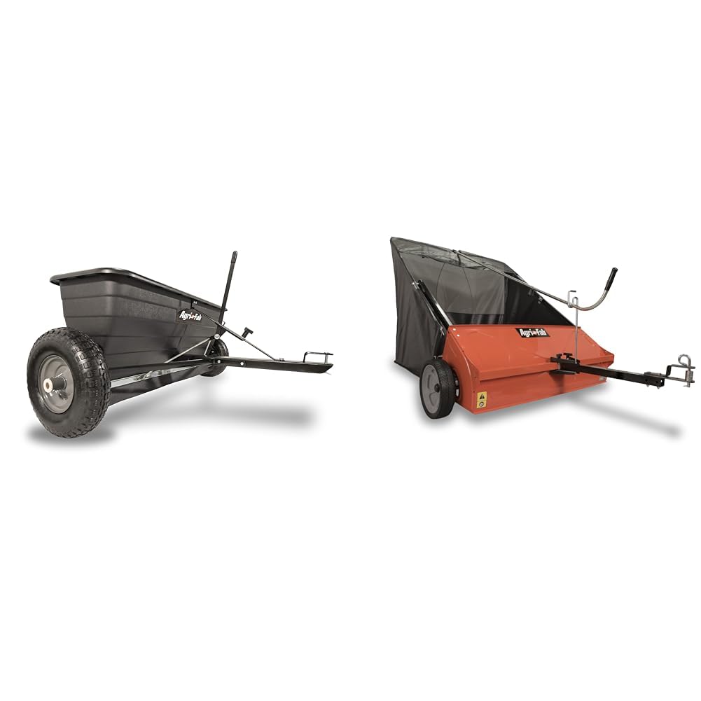 Agri-Fab Polypropylene 45-0288 175-Pound Max Tow Behind Drop Spreader, Black 42 Inch & 45-0492 Lawn Sweeper, 44-Inch Orange