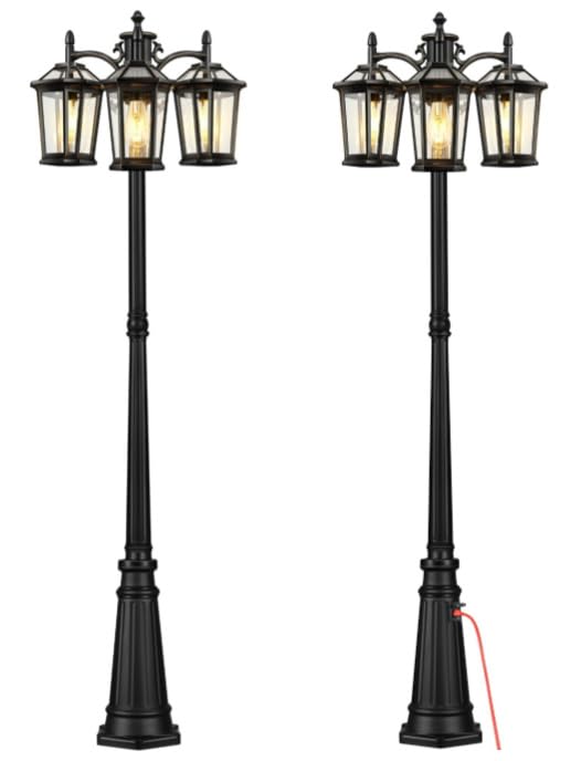 VIANIS Outdoor Lamp Post Light with Outlet 3-Head, Anti-Rust Lamp Posts Outdoor Lighting Dusk to Dawn, Waterproof Street Light Pole for Garden, House, Doorway, Weather Resistant