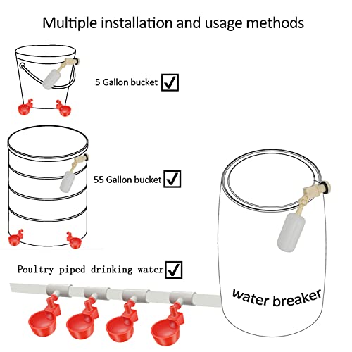 Complete Set Pipeline Automatic Chicken Nipple Waterer Cups and 1/2" PVC Tee Fittings Pipe Feeder Poultry Waterer Chicken Waterer pourtly Water Cup Durck Watering System