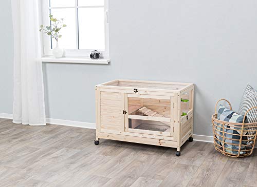 TRIXIE Natura X-Small Indoor Rabbit Hutch, Pet House for Rabbits and Guinea Pigs, Bunny Cage on Wheels, Pull Out Tray