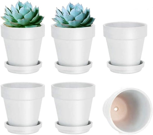 vensovo 5 Inch White Clay Pot for Plant with Saucer - 6 Pack Terra Cotta Plant Pot with Drainage Hole, Flower Pot with Tray, Terracotta Pot for Indoor Outdoor Plant