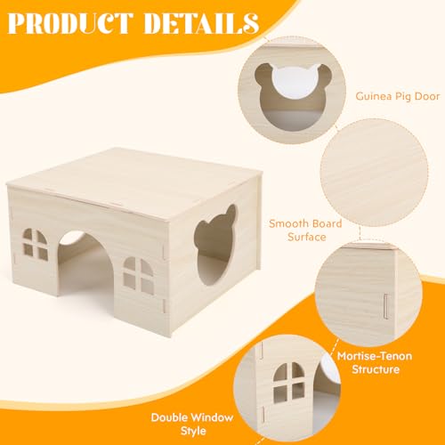 Guinea Pig Hideout Wooden House, Hamster House, Chinchilla Castle and Guinea Pig Hut with Windows, Small Animal Houses and Habitats for Hedgehogs, Rats, Ferret, Gerbils