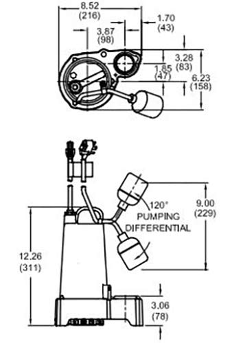 Barnes 115369 Model SP75AX Submersible Sump Pump - High-Efficiency for Residential Use, Cast Iron Vortex Impeller, 3/4 HP, 4800 GPH, Piggy Back Mechanical Float Switch, 20' Waterproof Cord