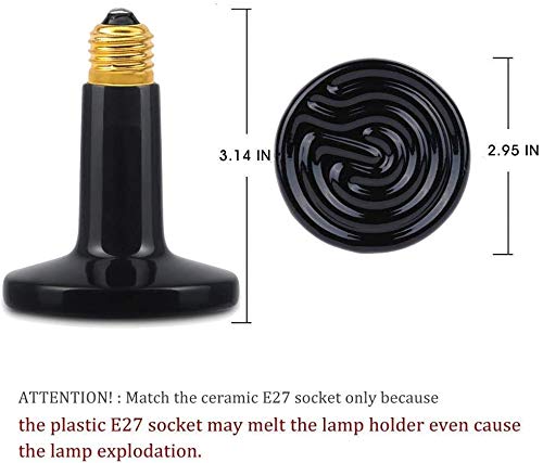 WUHOSTAM 2 Pack 100W Infrared Ceramic Heat Lamp, Black Reptile Heat Bulb No Light Emitter, Pet Heater for Aquarium and Terraium, Chicken Coop, Lizard, Turtle, Brooder, Snake, No Harm, ETL Listed