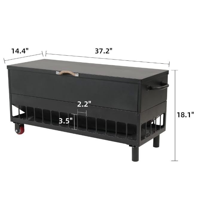Solution4Patio 120LB Large Free Standing Chicken Feeding Barrel, Metal Poultry Feeder Set, Hen Coop, 38 Feeding Ports Portable Gravity Chicken Feeder
