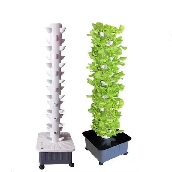 TIRUSS Vertical Hydroponic Grow Tower Aeroponic Tower for Herbs, Fruits and Vegetables 15 Layer 45 Plants Sites with Movable Water Tank Hydrating Pump, Timer, Adapter (45 pots)