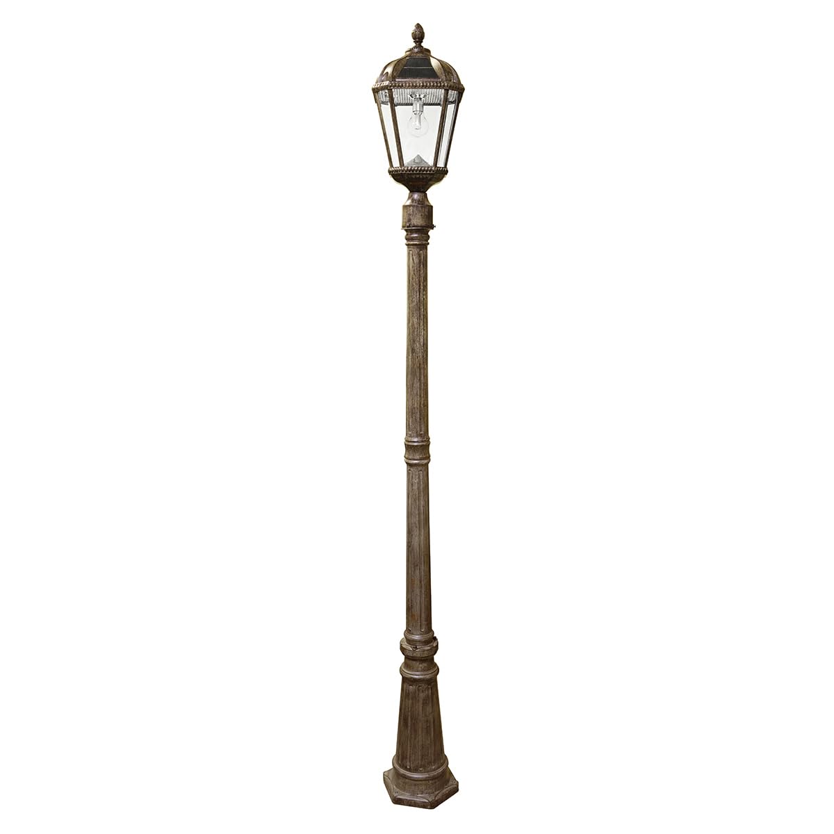 Gama Sonic Outdoor Solar Lamp Post Light, Weathered Bronze Aluminum and Beveled Glass Panels, 10-Year Royal Bulb, Warm White LED with Omni-Direction Reflector, 87" Height, 98B301 (Upgraded Panel)