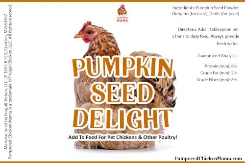 Pampered Chicken Mama Organic Pumpkin Seed Delight Backyard Chicken Supplement Scratch Treat Feed, Supplies, & Poultry Vitamins with Herbs for Healthy Hens (2 pounds)