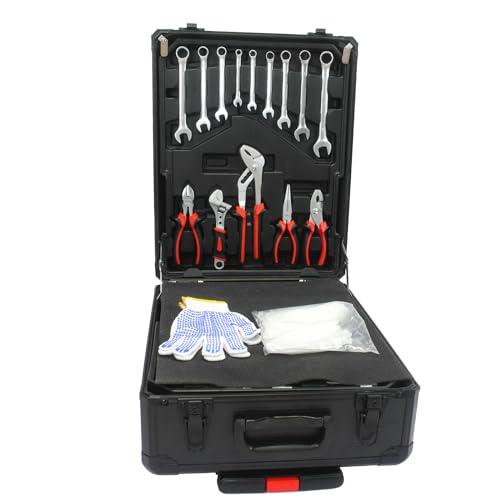 Black Hand Tool Box With 4 Layers Of Toolset,Aluminum Trolley Case Tool Set,Rolling Tool Case Box On Wheels,899pcs Household Hand Kit for House Repair, Garden, Office