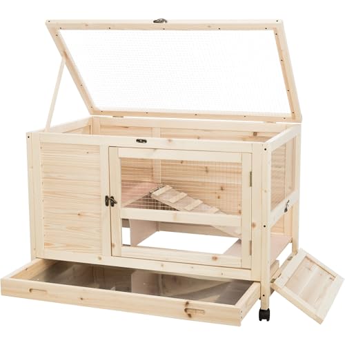 TRIXIE Natura X-Small Indoor Rabbit Hutch, Pet House for Rabbits and Guinea Pigs, Bunny Cage on Wheels, Pull Out Tray