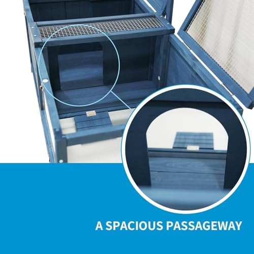 Wooden Tortoise House Indoor Large Tortoise Habitat Reptile Cage with Tray, Snake Turtle Box Reptile Terrarium Bunny Hutch for Small Animals, Blue