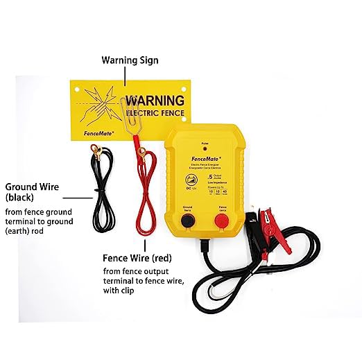 FenceMate Battery Powered Electric Fence Charger Output 0.5J up to 10 Miles to Contain Poultry, Livestock, Fencer to Protect Homestead, Garden, Pond, Orchard,Peak 10 kV, Low Impedance Fence Energizer