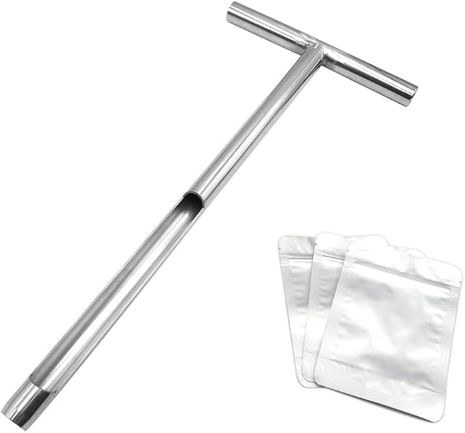 X·CELLENT Soil Probe, Soil Sample Probe 20 Inch with Reusable Soil Sampler Bags,Stainless Steel T-Style Handle Soil Test Kit, for Soil Sampling Plant Care/Agriculture/Garden/Farm(20”S/T-Style）