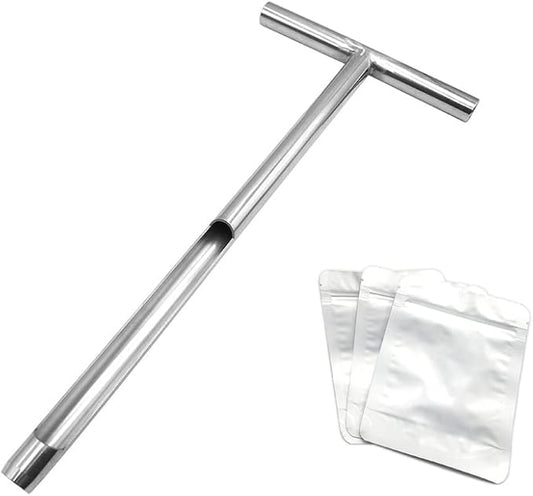 X·CELLENT Soil Probe, Soil Sample Probe 20 Inch with Reusable Soil Sampler Bags,Stainless Steel T-Style Handle Soil Test Kit, for Soil Sampling Plant Care/Agriculture/Garden/Farm(20”S/T-Style）