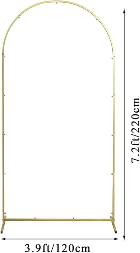 Wedding Arch Backdrop Stand, Gold Metal Arch Backdrop Stand for Wedding Baby Shower, Birthday, Anniversary, Graduation Garden Balloon Arch Decoration (Gold-7.2X3.9FT)