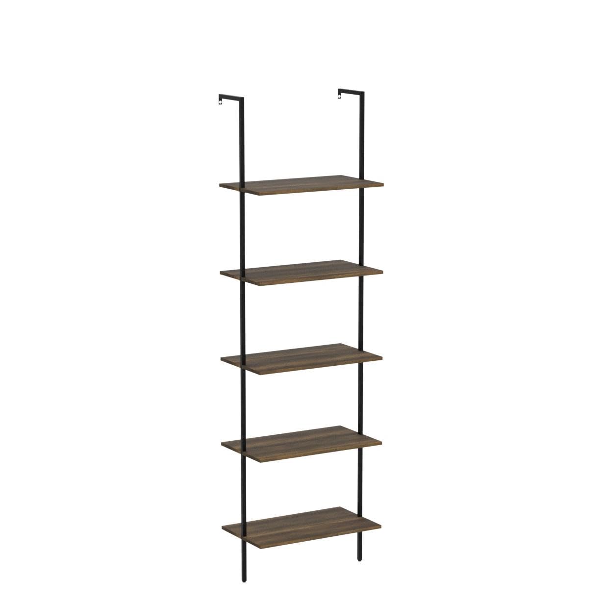 Wolawu 5 Tiers Ladder Shelf 2-Piece Black Modern Tall Bookshelf Open Large Tall Wall Mount Storage Bookcase Standing Leaning Wall Shelves Industrial Decorative (Brown)