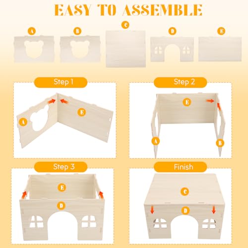 Guinea Pig Hideout Wooden House, Hamster House, Chinchilla Castle and Guinea Pig Hut with Windows, Small Animal Houses and Habitats for Hedgehogs, Rats, Ferret, Gerbils