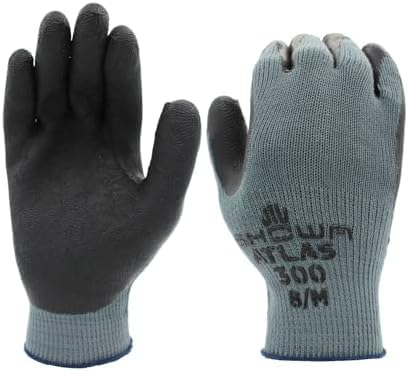 SHOWA Atlas 300 Natural Latex Palm Coated General Purpose Work Glove with Poly/Cotton Liner, 10-Gauge, Black, Medium (12 Pair) (Pack of 12)