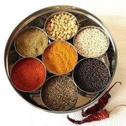 Chanaksha Trading Spice Container Stainless Steel Round Spices Box Kitchen Masala Dabba - Spice Container - Masala Dabba - 7 Compartments with 2 Spoon, Airtight Silver Color