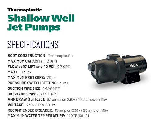 Flotec Thermoplastic Shallow Well Jet Pump - 1 1/4in. Suction Port, 1in. Discharge Port, 720 GPH, 3/4 HP, Model# FP4022
