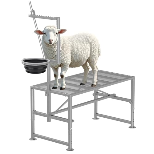 Feed Bin Goat Stand for Milking, 600LBs Goat Milking Stand, Sheep Trimming Hoof Table Iron Silver, Adjustable Size