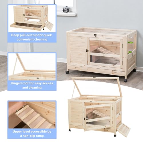 TRIXIE Natura X-Small Indoor Rabbit Hutch, Pet House for Rabbits and Guinea Pigs, Bunny Cage on Wheels, Pull Out Tray
