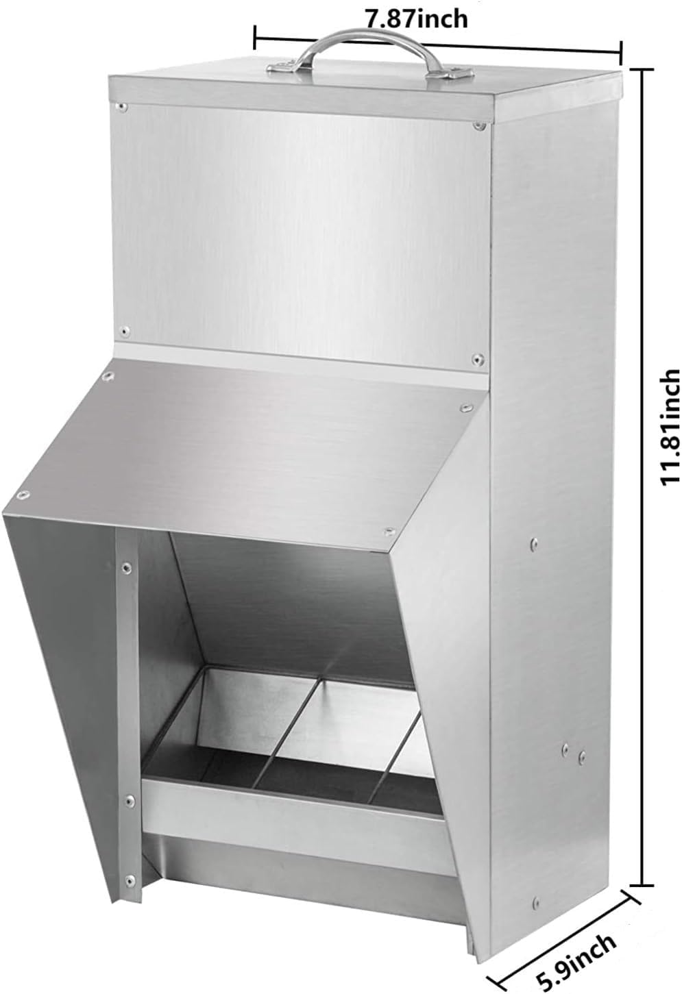 shengyi 11.5-55lbs Galvanized Chicken Feeder - Rat Proof Poultry Feeder with Lid Weatherproof Outdoor Coop Food Dispenser (11.5lbs 8.3x6.3x12.9in)