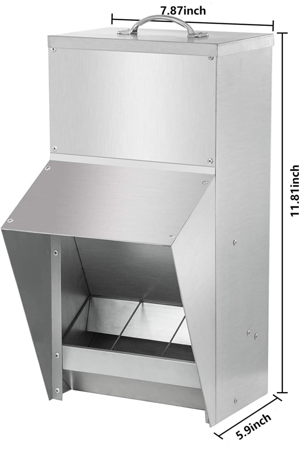 shengyi 11.5-55lbs Galvanized Chicken Feeder - Rat Proof Poultry Feeder with Lid Weatherproof Outdoor Coop Food Dispenser (11.5lbs 8.3x6.3x12.9in)